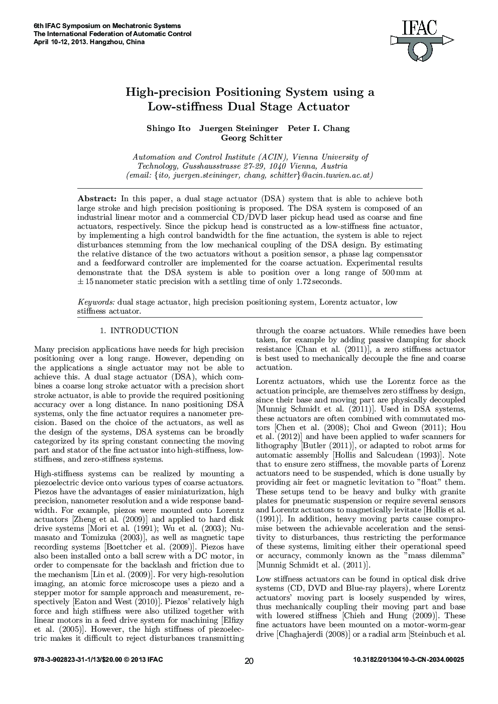 عکس صفحه اول مقاله: High-precision Positioning System using a Low-stiffness Dual Stage Actuator High-precision Positioning System using a Low-stiffness Dual Stage Actuator