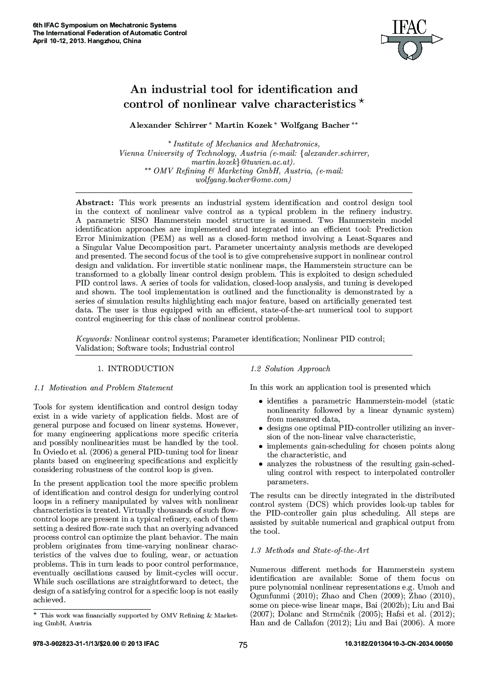 An industrial tool for identification and control of nonlinear valve characteristics*