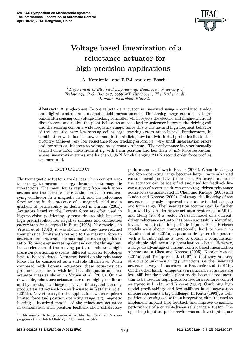 Voltage based linearization of a reluctance actuator for high-precision applications 