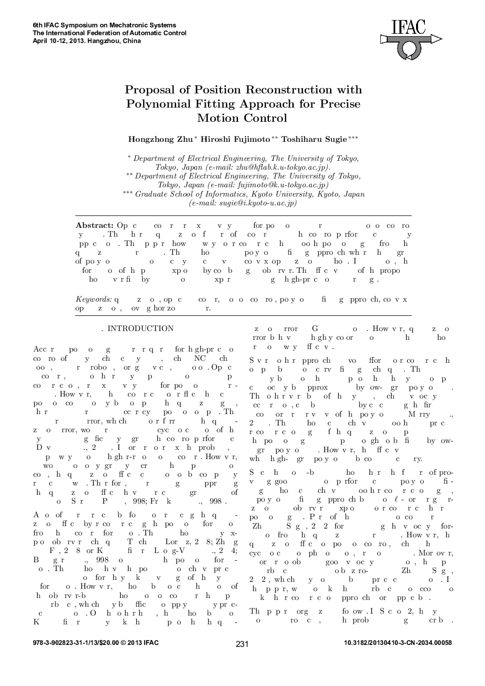 Proposal of Position Reconstruction with Polynomial Fitting Approach for Precise Motion Control