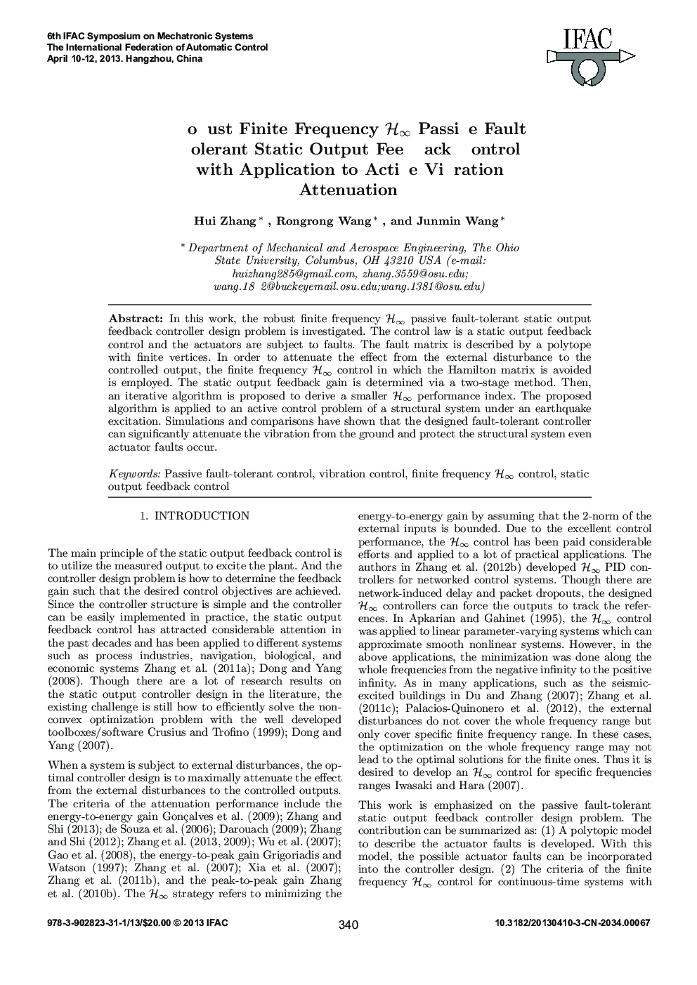 Robust Finite Frequency ℋ∞ Passive Fault Tolerant Static Output Feedback Control with Application to Active Vibration Attenuation