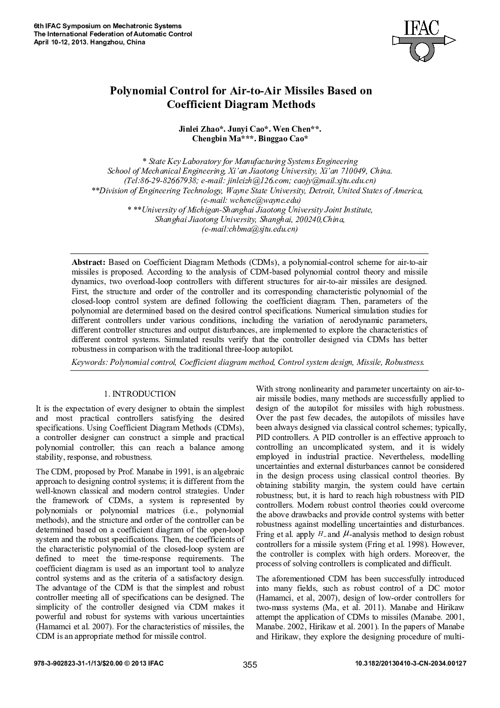Polynomial Control for Air-to-Air Missiles Based on Coefficient Diagram Methods