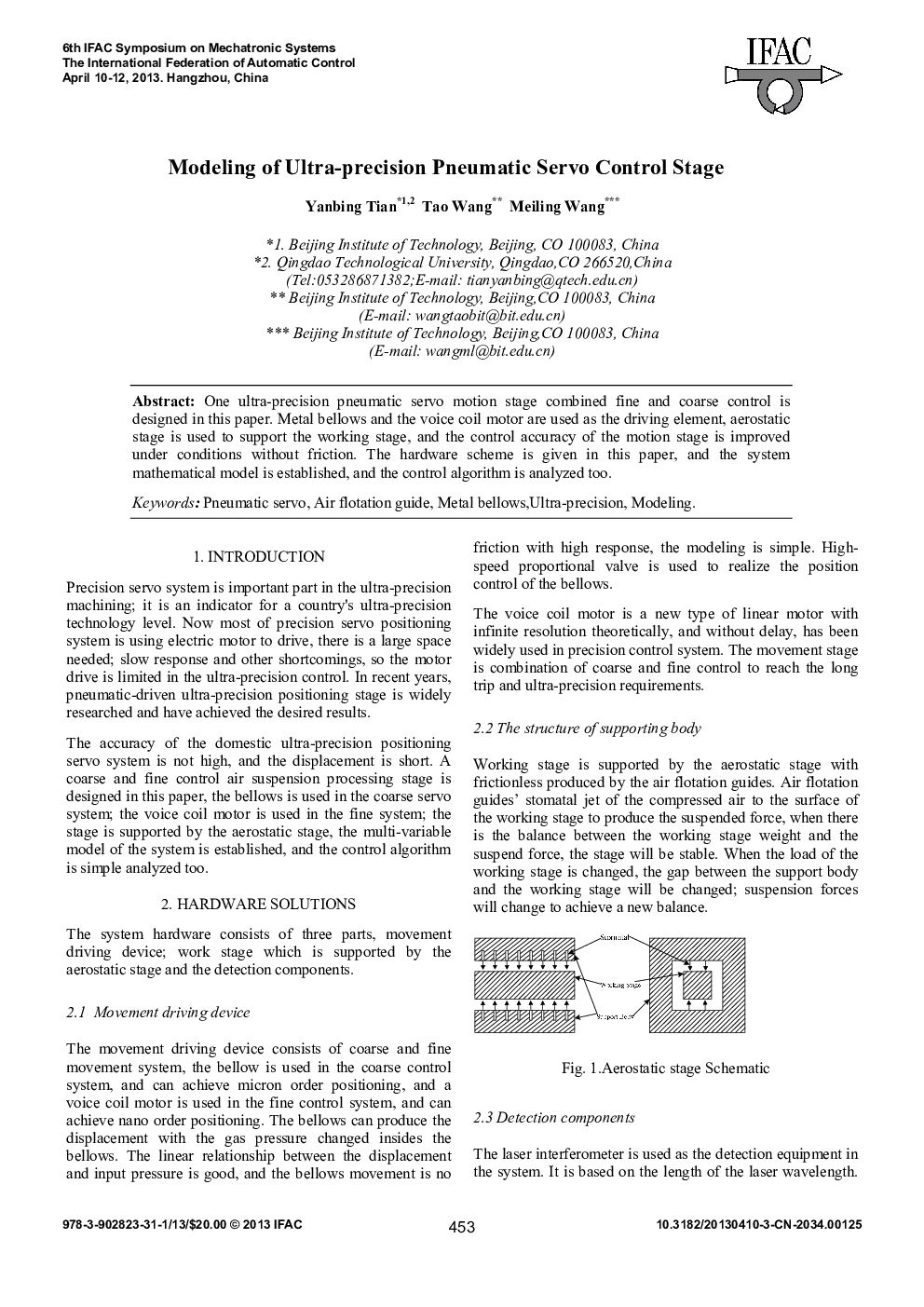 Modeling of Ultra-precision Pneumatic Servo Control Stage
