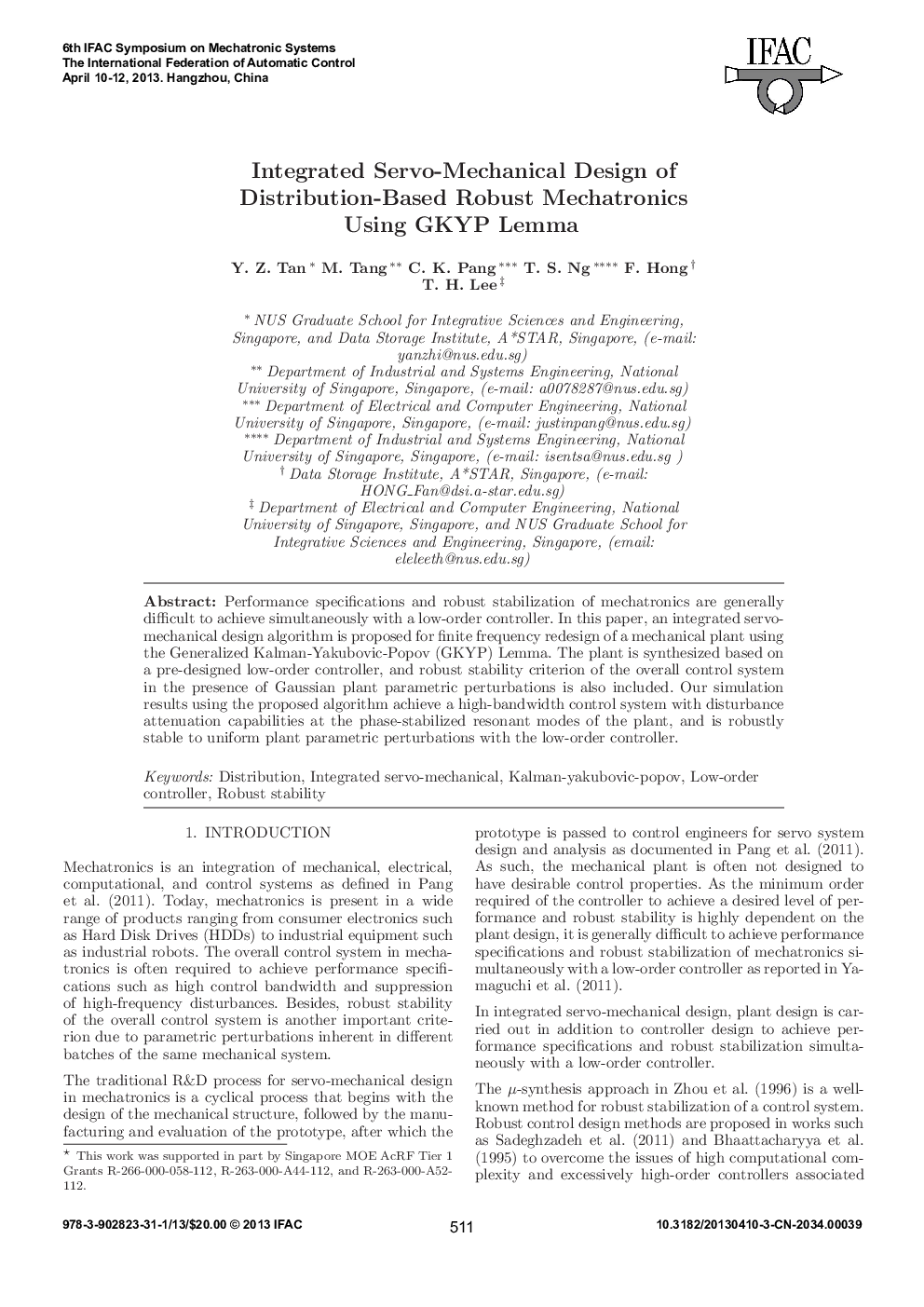 عکس صفحه اول مقاله: Integrated Servo-Mechanical Design of Distribution-Based Robust Mechatronics Using GKYP Lemma Integrated Servo-Mechanical Design of Distribution-Based Robust Mechatronics Using GKYP Lemma