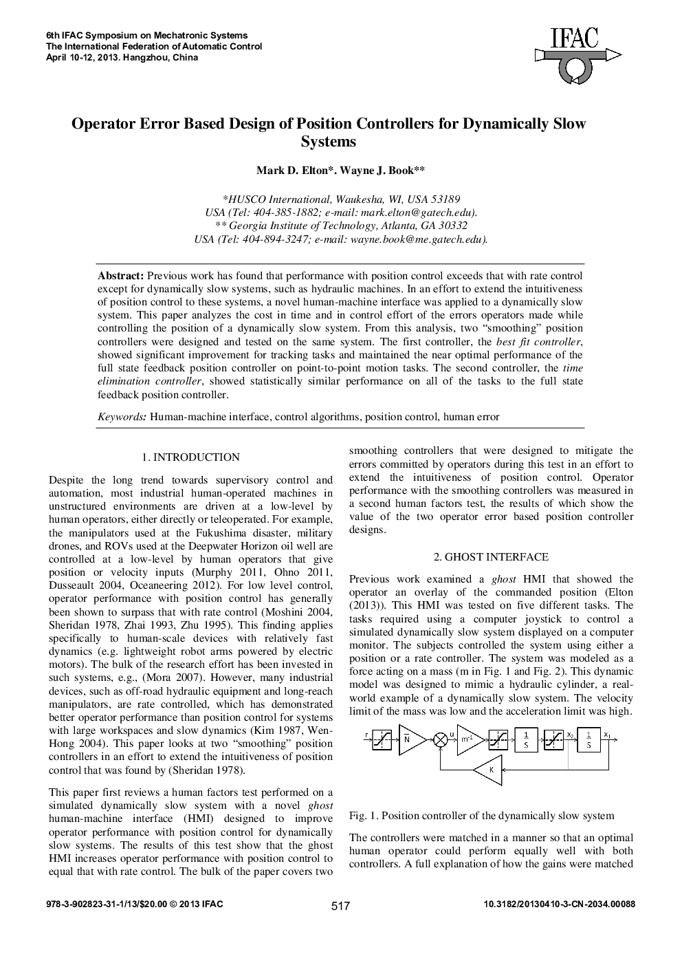 عکس صفحه اول مقاله: Operator Error Based Design of Position Controllers for Dynamically Slow Systems Operator Error Based Design of Position Controllers for Dynamically Slow Systems