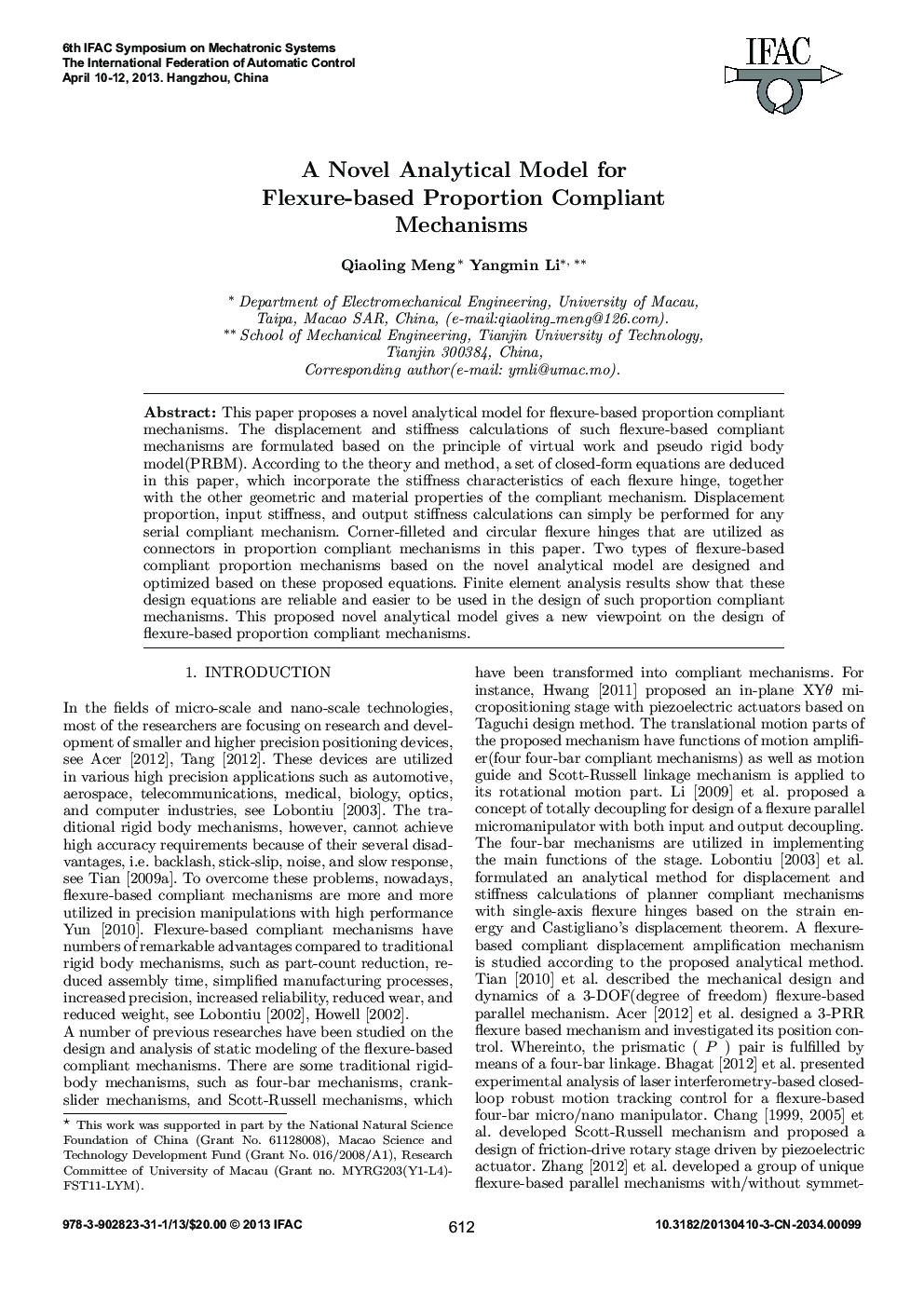 عکس صفحه اول مقاله: A Novel Analytical Model for Flexure-based Proportion Compliant Mechanisms A Novel Analytical Model for Flexure-based Proportion Compliant Mechanisms