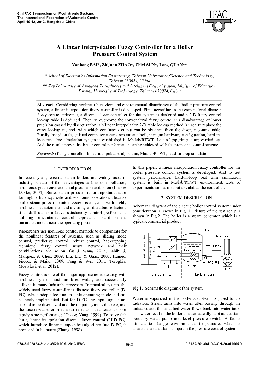 A Linear Interpolation Fuzzy Controller for a Boiler Pressure Control System