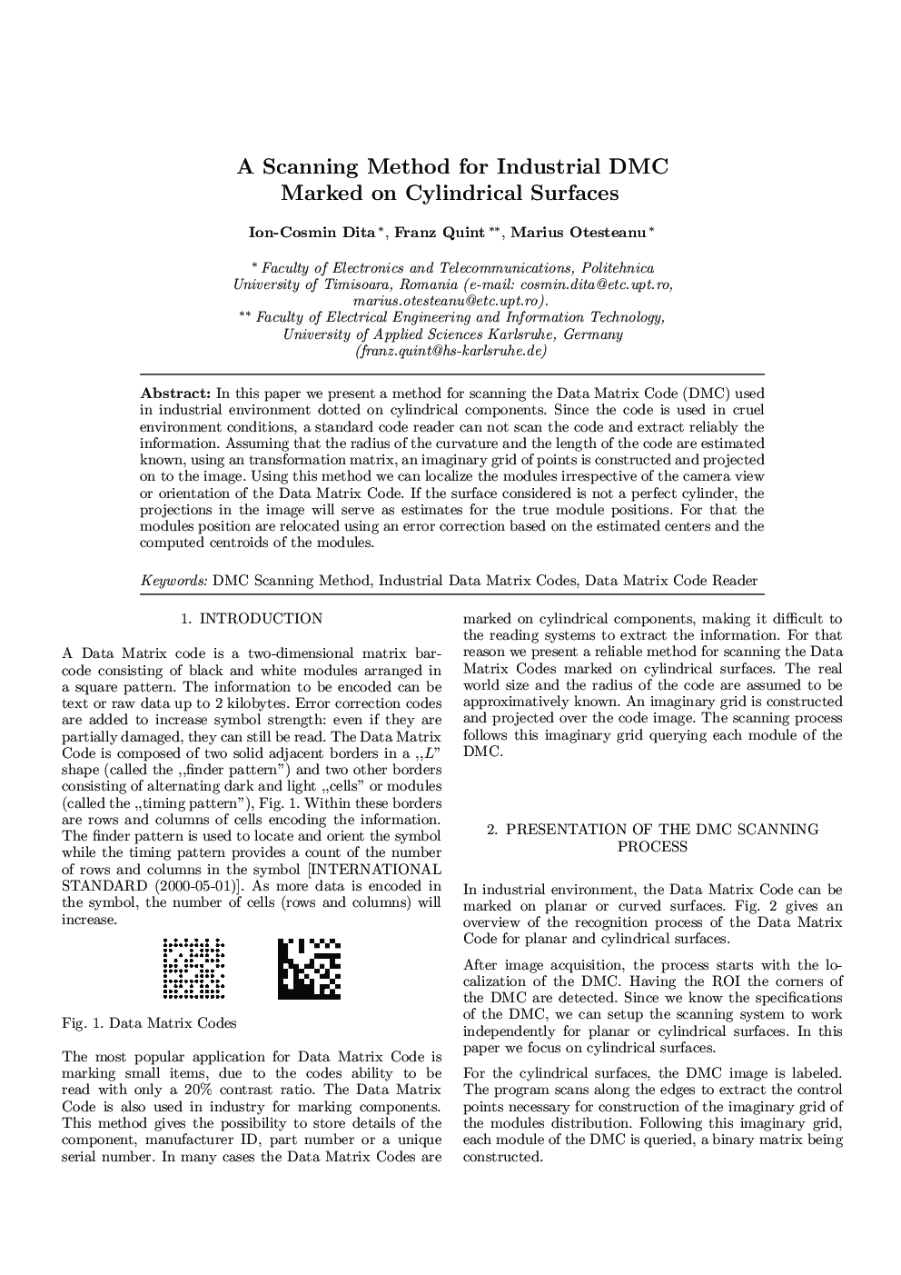 A Scanning Method for Industrial DMC Marked on Cylindrical Surfaces