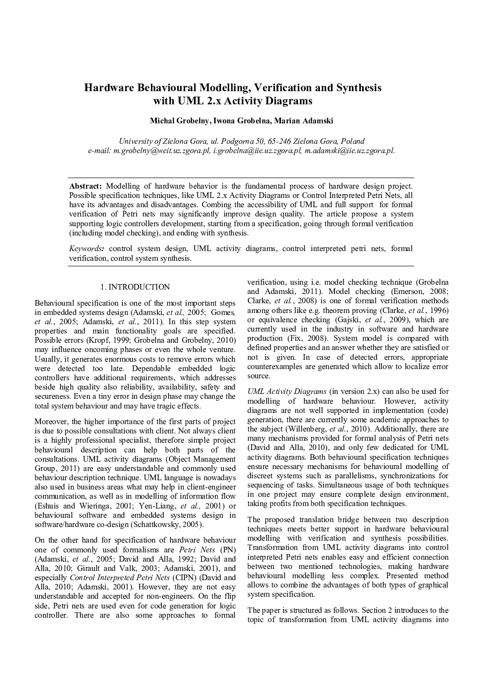 Hardware Behavioural Modelling, Verification and Synthesis with UML 2.x Activity Diagrams