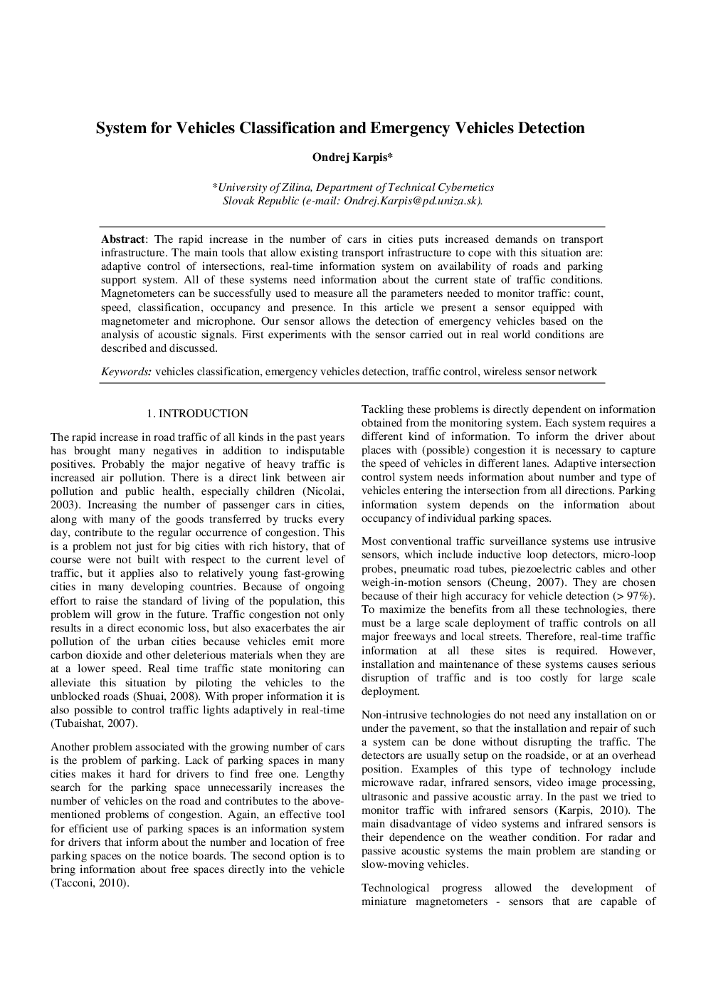 System for Vehicles Classification and Emergency Vehicles Detection