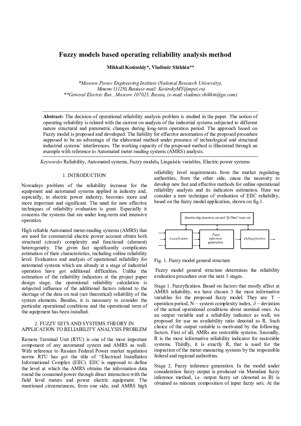 Fuzzy models based operating reliability analysis method