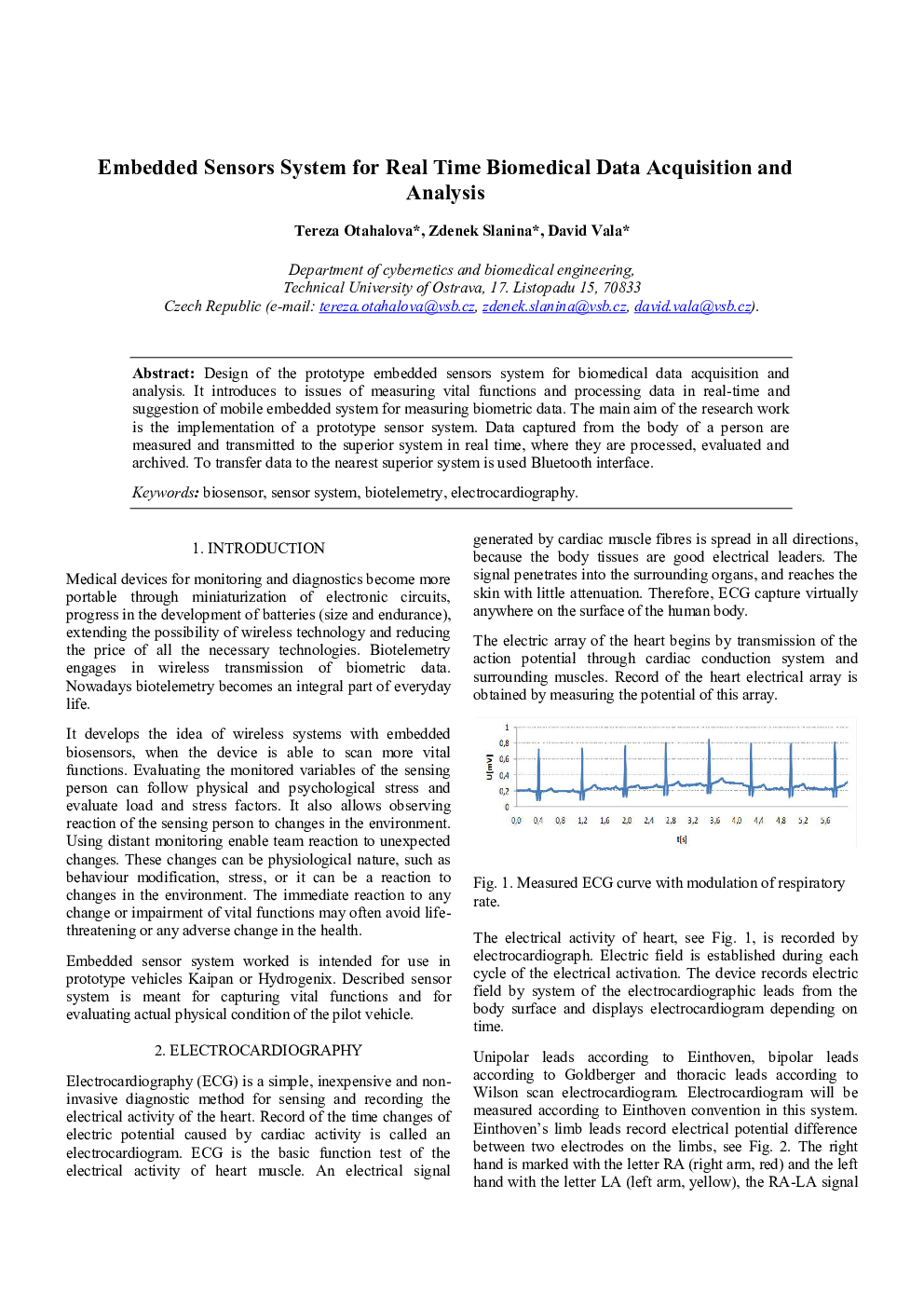 Embedded Sensors System for Real Time Biomedical Data Acquisition and Analysis