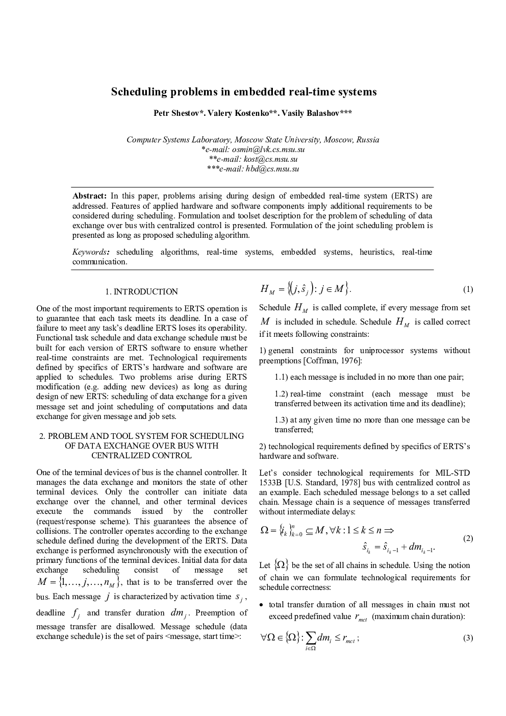 Scheduling problems in embedded real-time systems