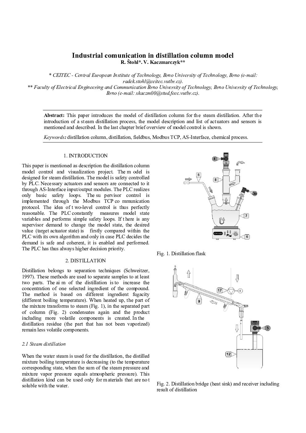 Industrial comunication in distillation column model