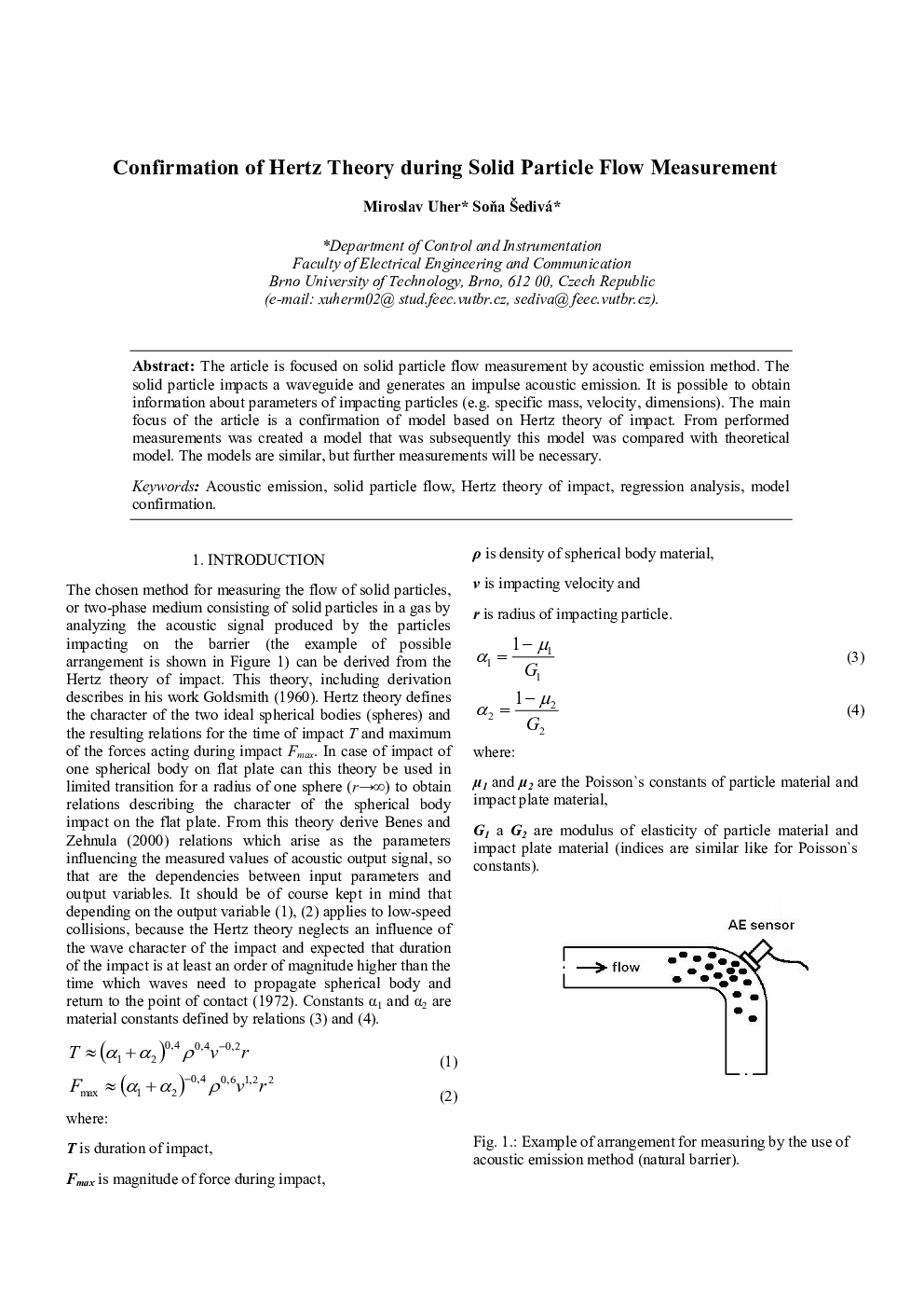 Confirmation of Hertz Theory during Solid Particle Flow Measurement