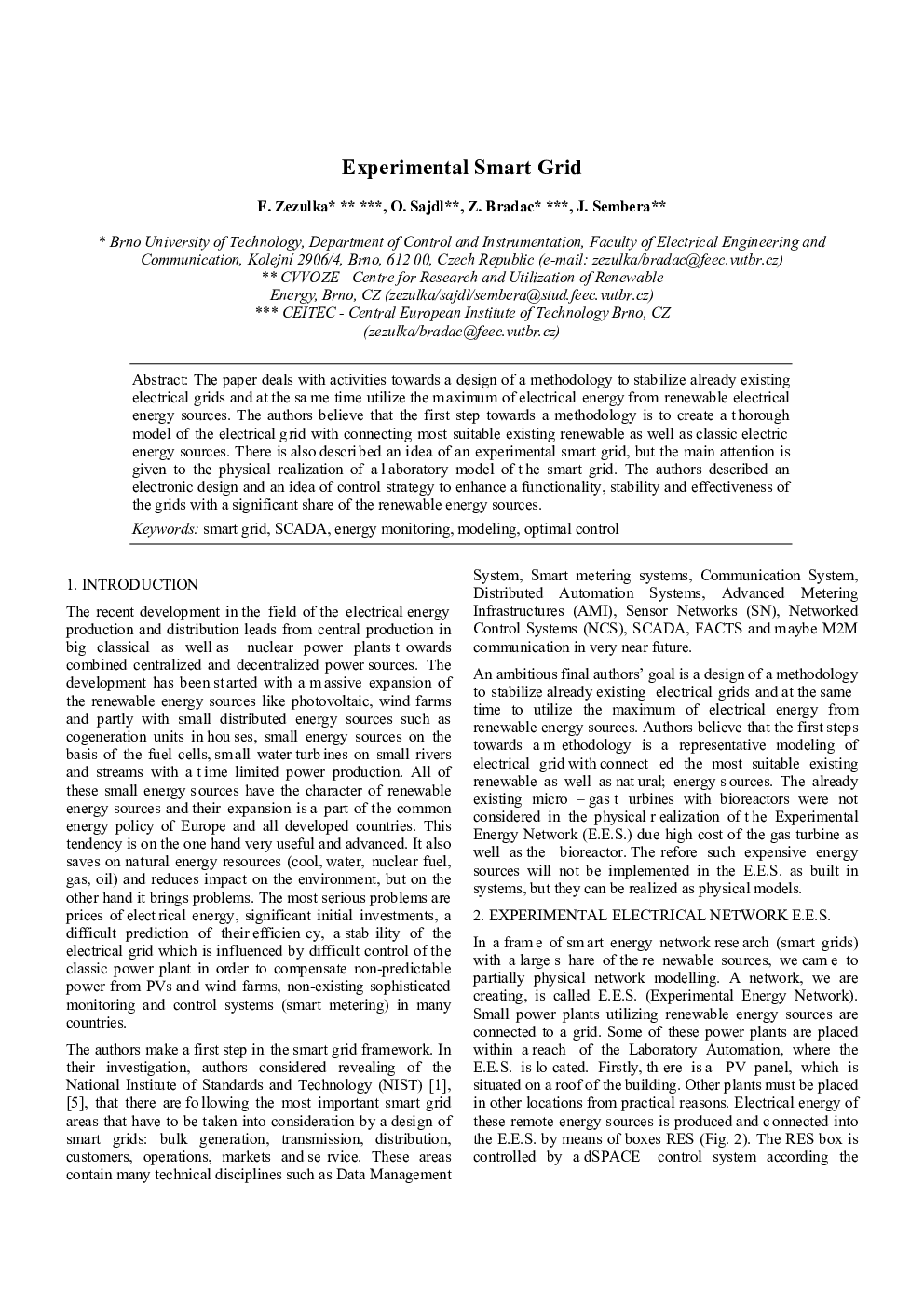 Experimental Smart Grid