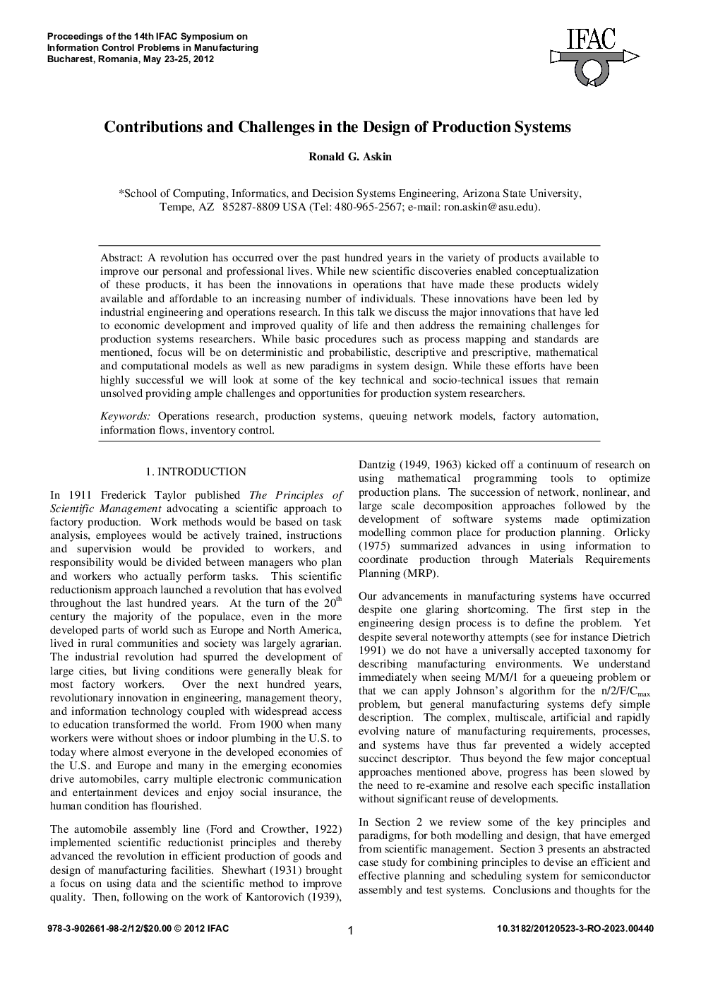 Contributions and Challenges in the Design of Production Systems