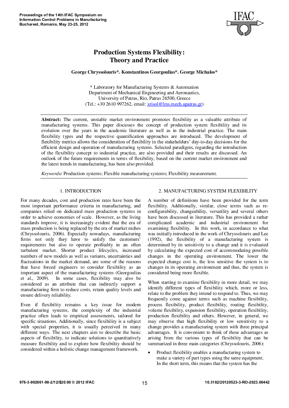 Production Systems Flexibility: Theory and Practice