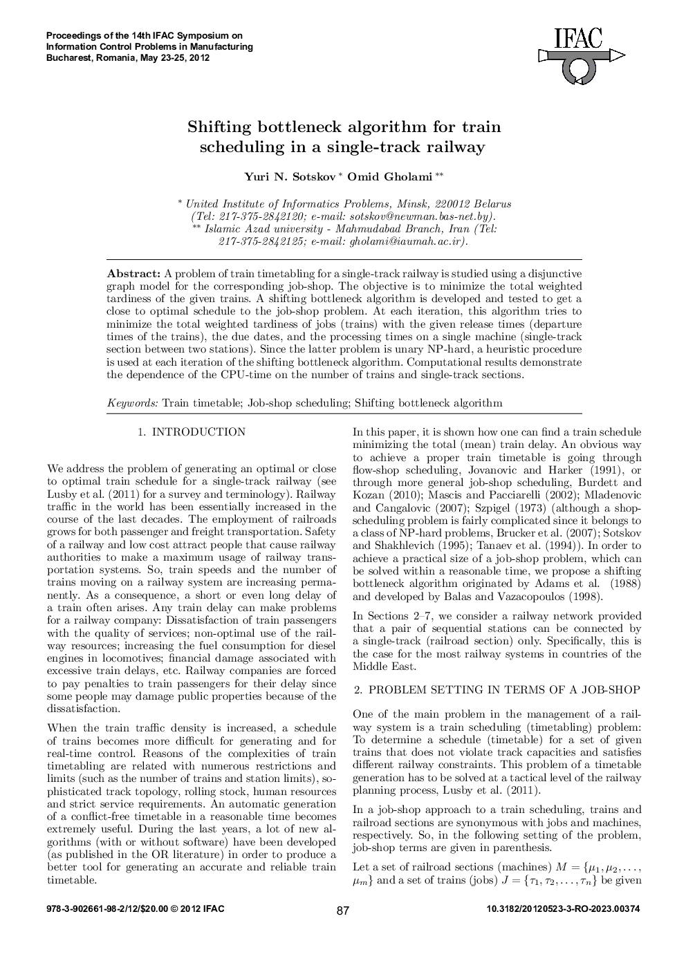 Shifting bottleneck algorithm for train scheduling in a single-track railway