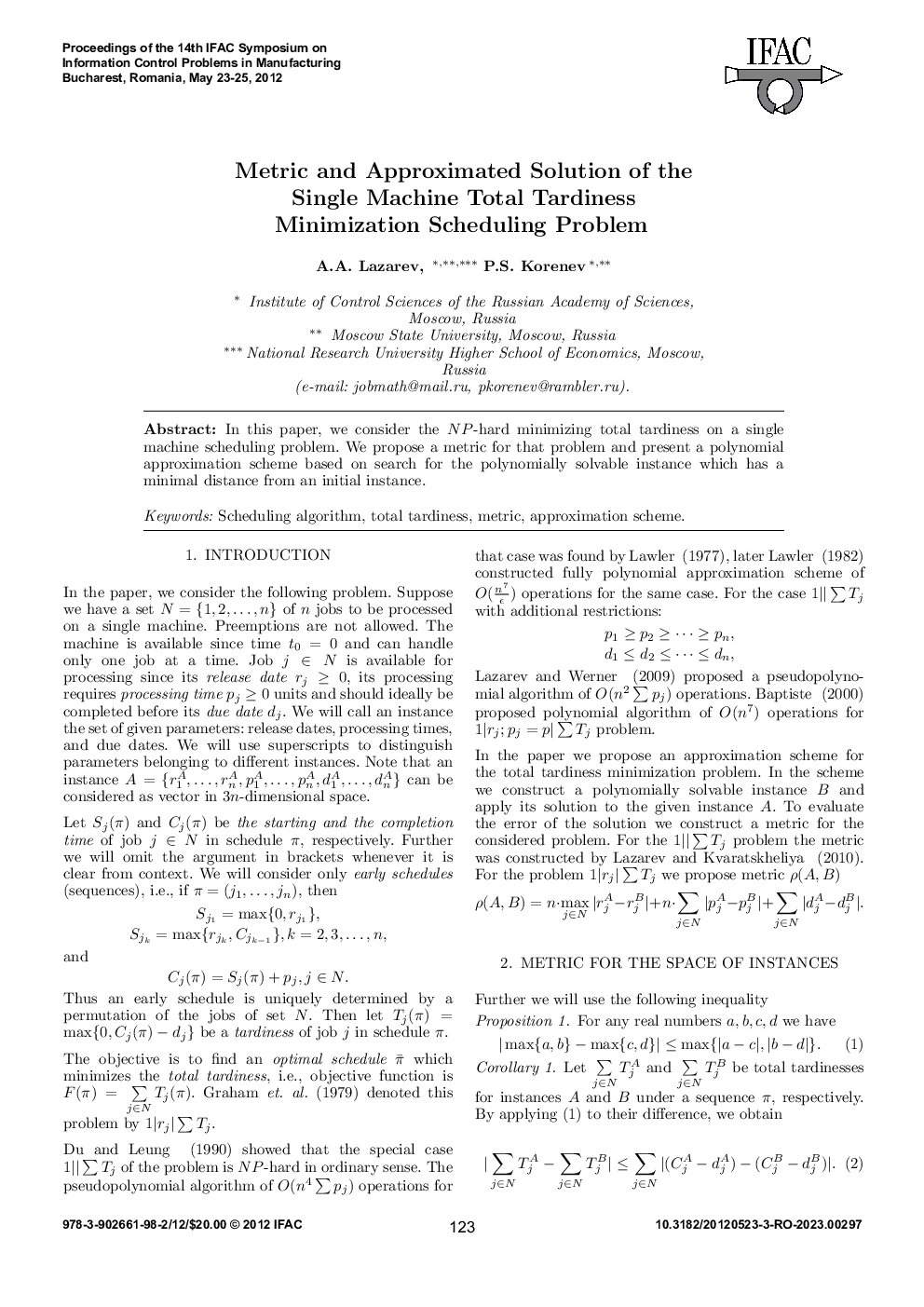 Metric and Approximated Solution of the Single Machine Total Tardiness Minimization Scheduling Problem