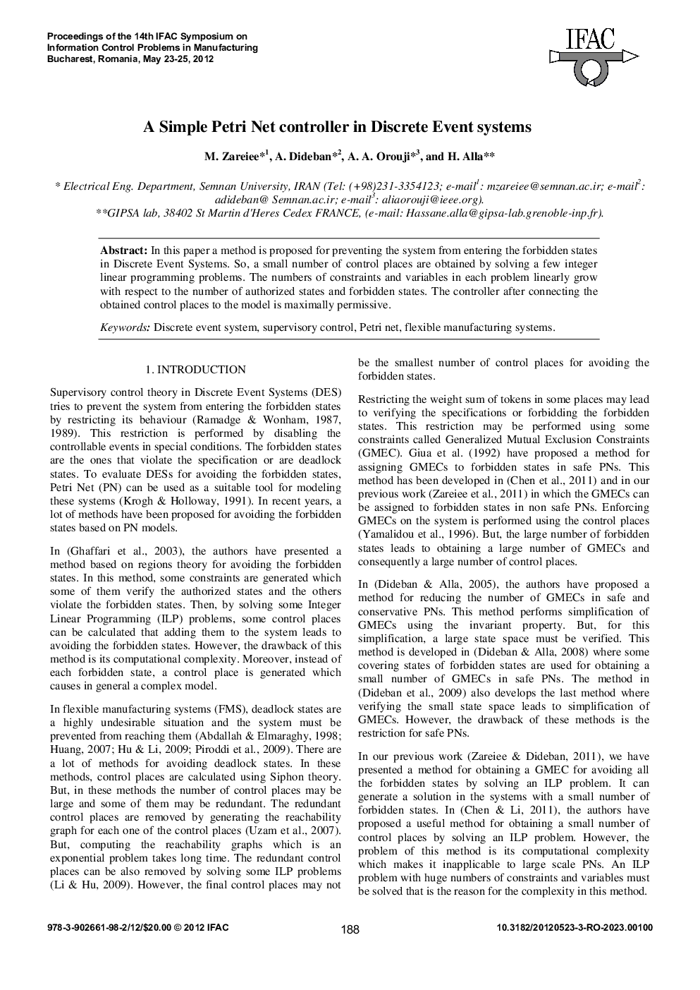 A Simple Petri Net controller in Discrete Event systems