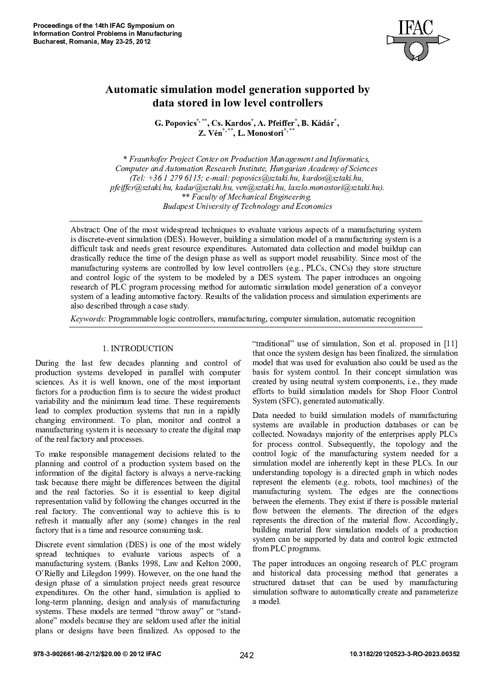 Automatic simulation model generation supported by data stored in low level controllers