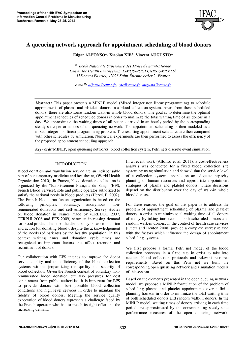 عکس صفحه اول مقاله: A queueing network approach for appointment scheduling of blood donors A queueing network approach for appointment scheduling of blood donors