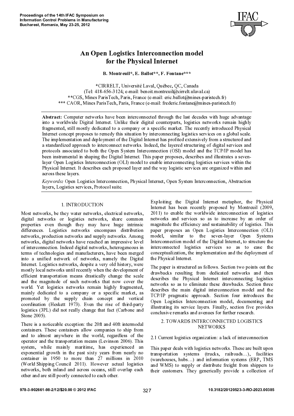 An Open Logistics Interconnection model for the Physical Internet