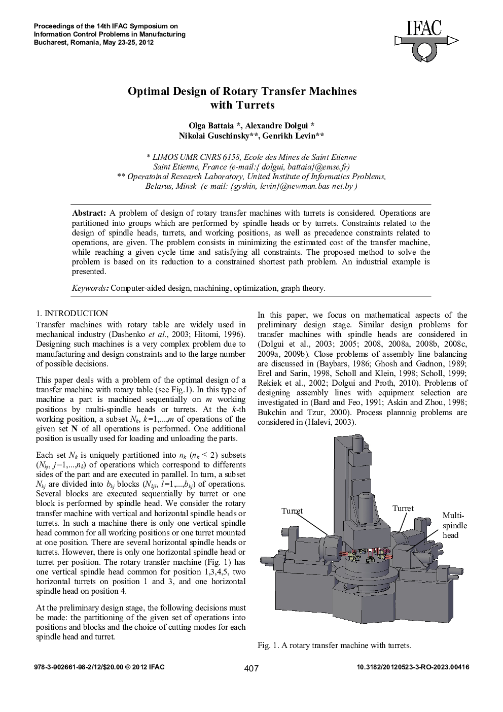 Optimal Design of Rotary Transfer Machines with Turrets