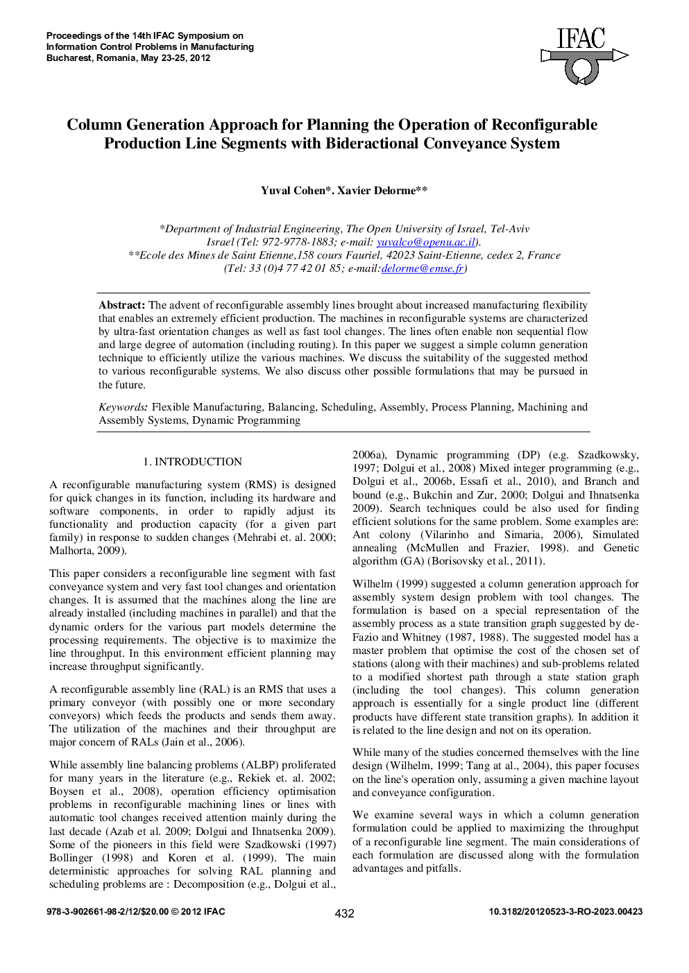 Column Generation Approach for Planning the Operation of Reconfigurable Production Line Segments with Bideractional Conveyance System