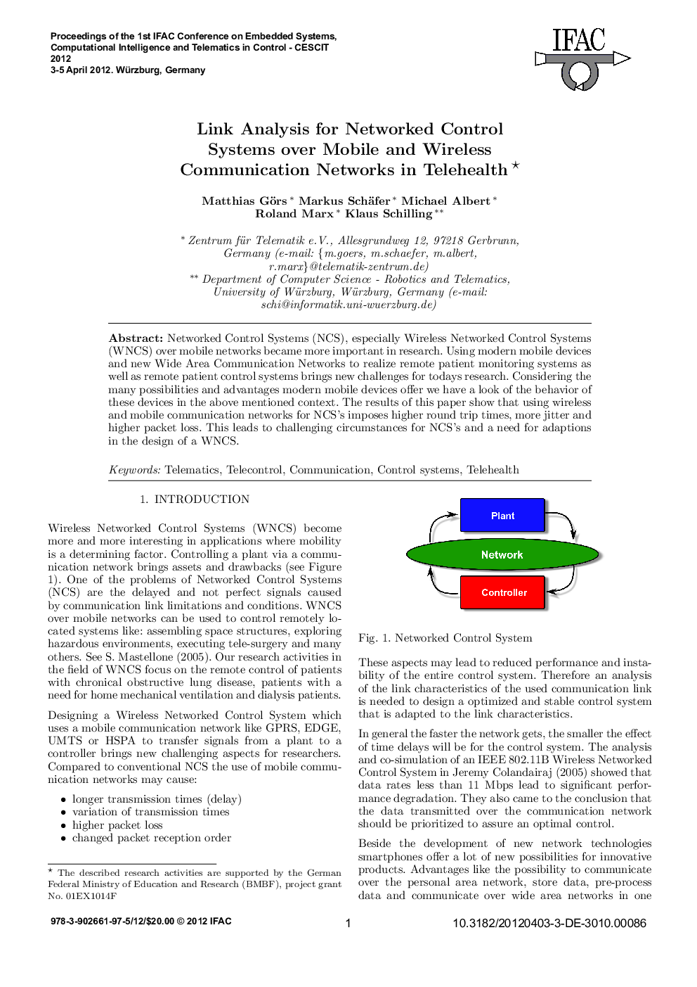 عکس صفحه اول مقاله: Link Analysis for Networked Control Systems over Mobile and Wireless Communication Networks in Telehealth Link Analysis for Networked Control Systems over Mobile and Wireless Communication Networks in Telehealth