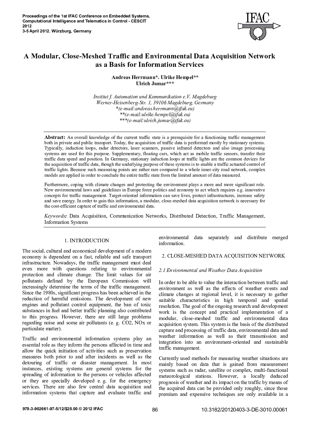 A Modular, Close-Meshed Traffic and Environmental Data Acquisition Network as a Basis for Information Services