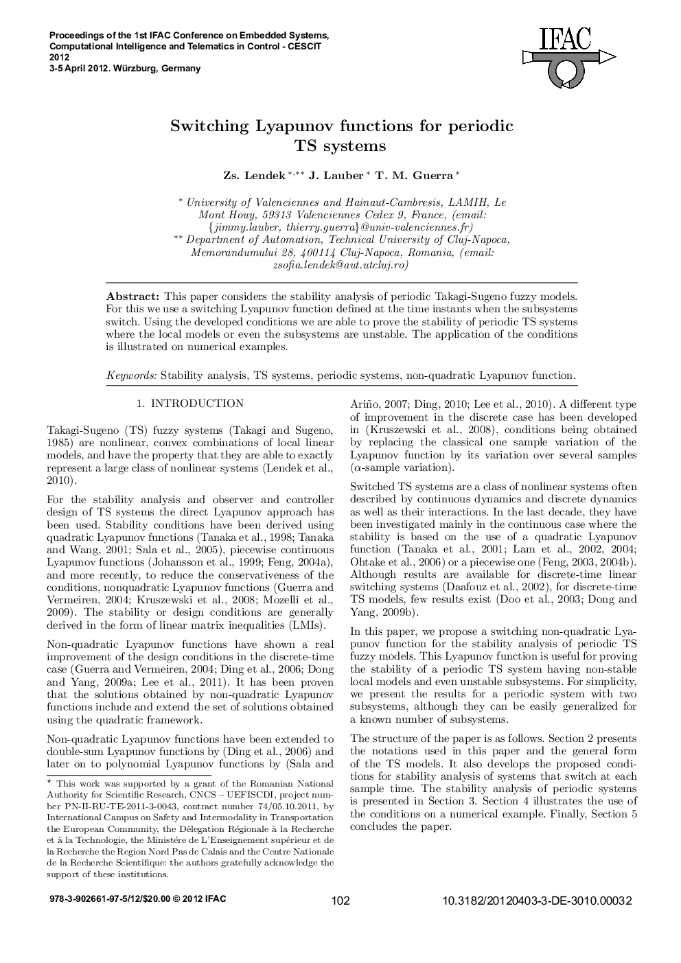 Switching Lyapunov functions for periodic TS systems 