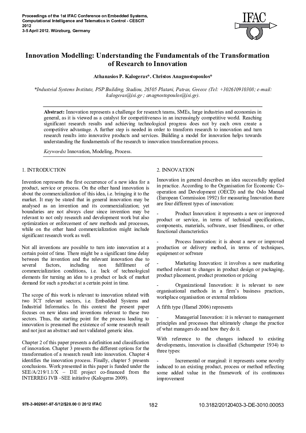 عکس صفحه اول مقاله: Innovation Modelling: Understanding the Fundamentals of the Transformation of Research to Innovation Innovation Modelling: Understanding the Fundamentals of the Transformation of Research to Innovation