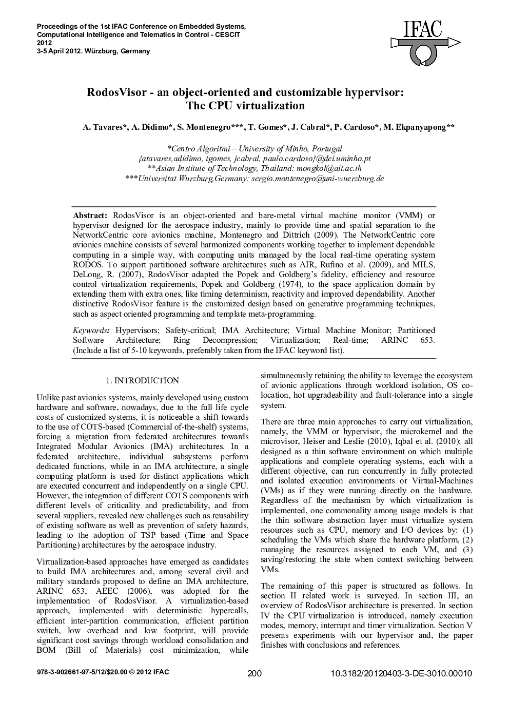 RodosVisor - an object-oriented and customizable hypervisor: The CPU virtualization