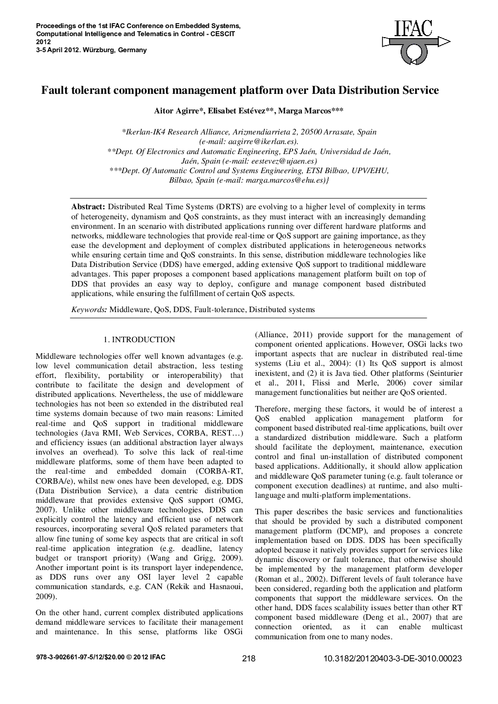 عکس صفحه اول مقاله: Fault tolerant component management platform over Data Distribution Service Fault tolerant component management platform over Data Distribution Service
