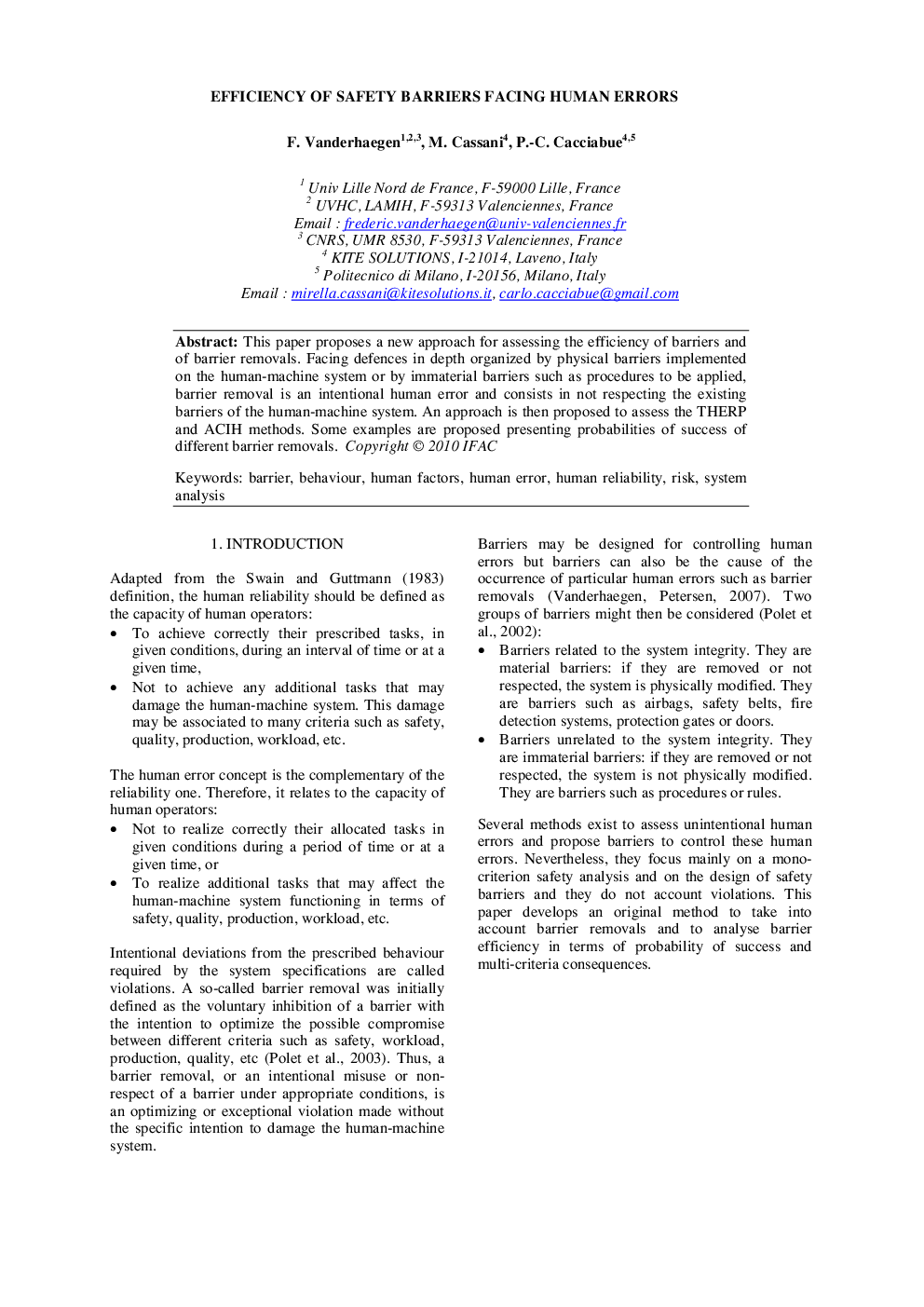عکس صفحه اول مقاله: EFFICIENCY OF SAFETY BARRIERS FACING HUMAN ERRORS EFFICIENCY OF SAFETY BARRIERS FACING HUMAN ERRORS