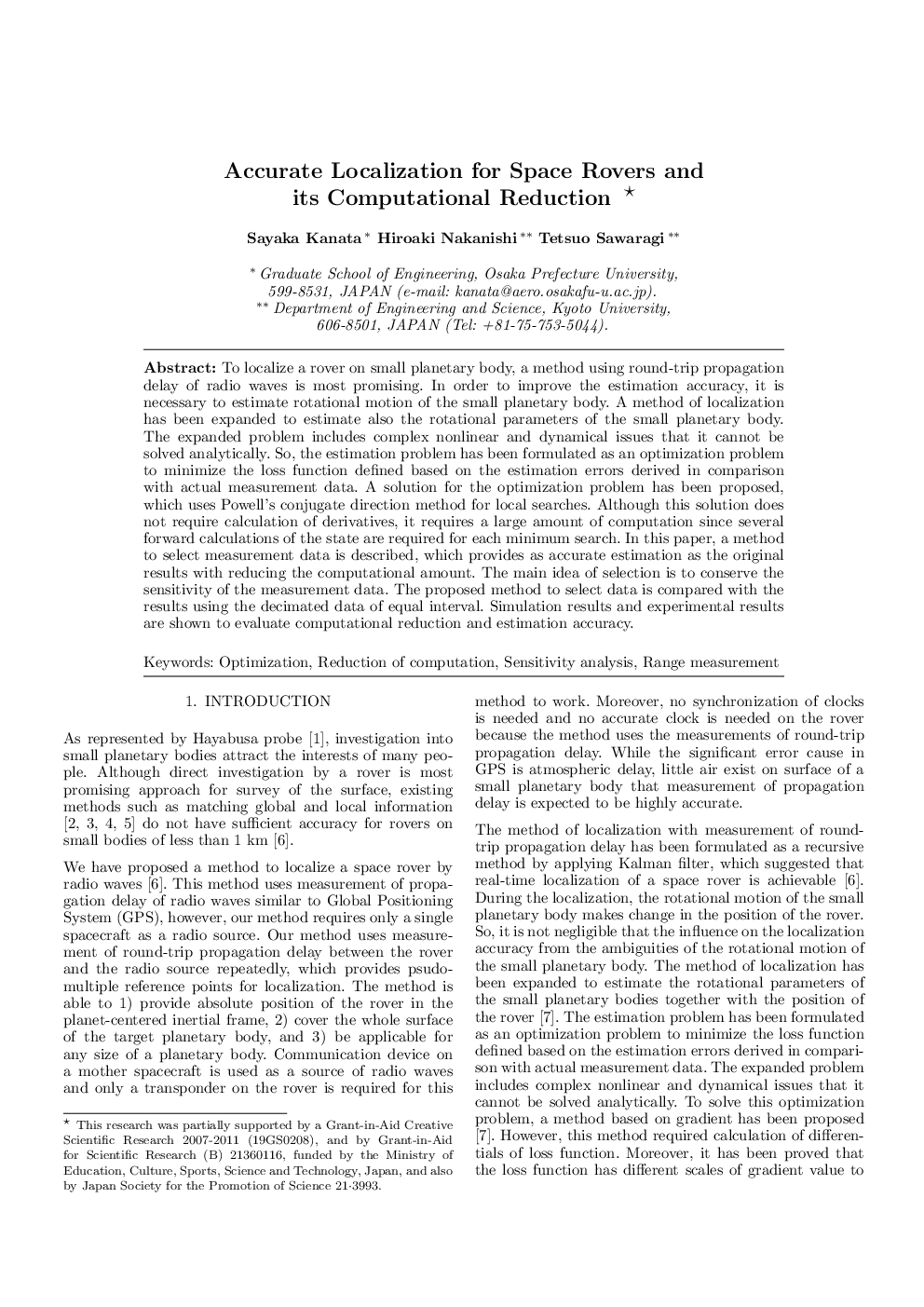 Accurate Localization for Space Rovers and its Computational Reduction