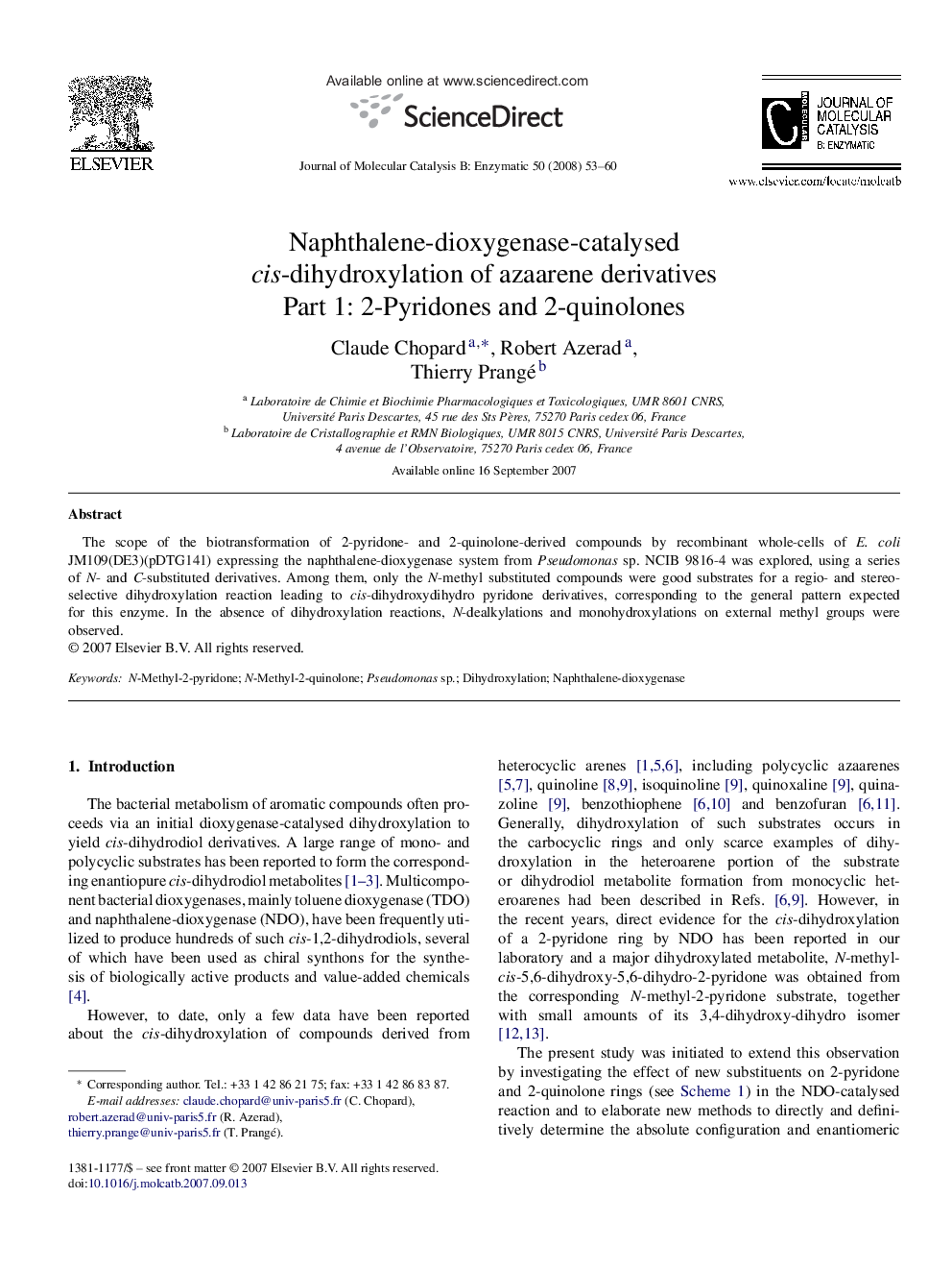 Naphthalene-dioxygenase-catalysed cis-dihydroxylation of azaarene derivatives: Part 1: 2-Pyridones and 2-quinolones