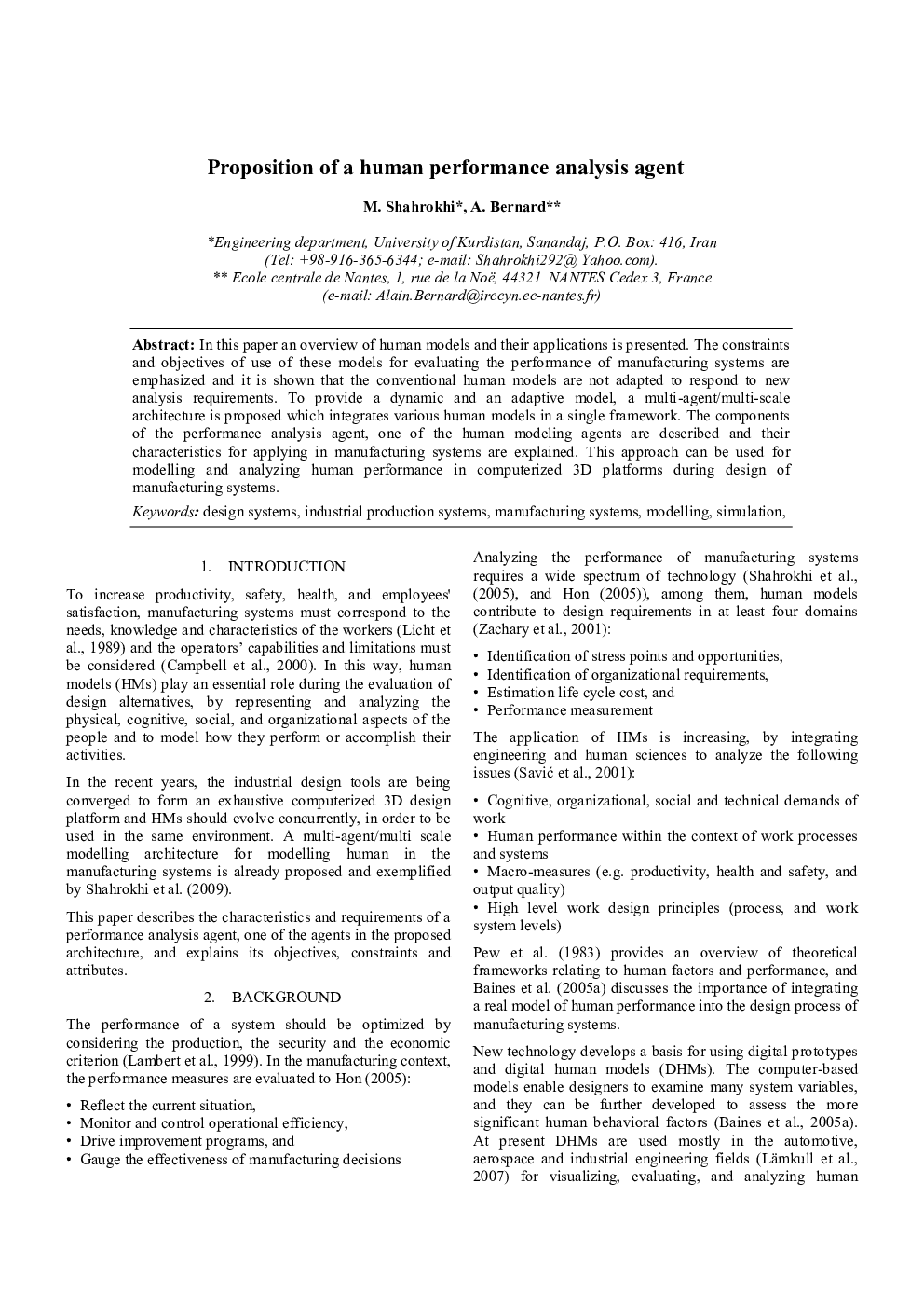 Proposition of a human performance analysis agent