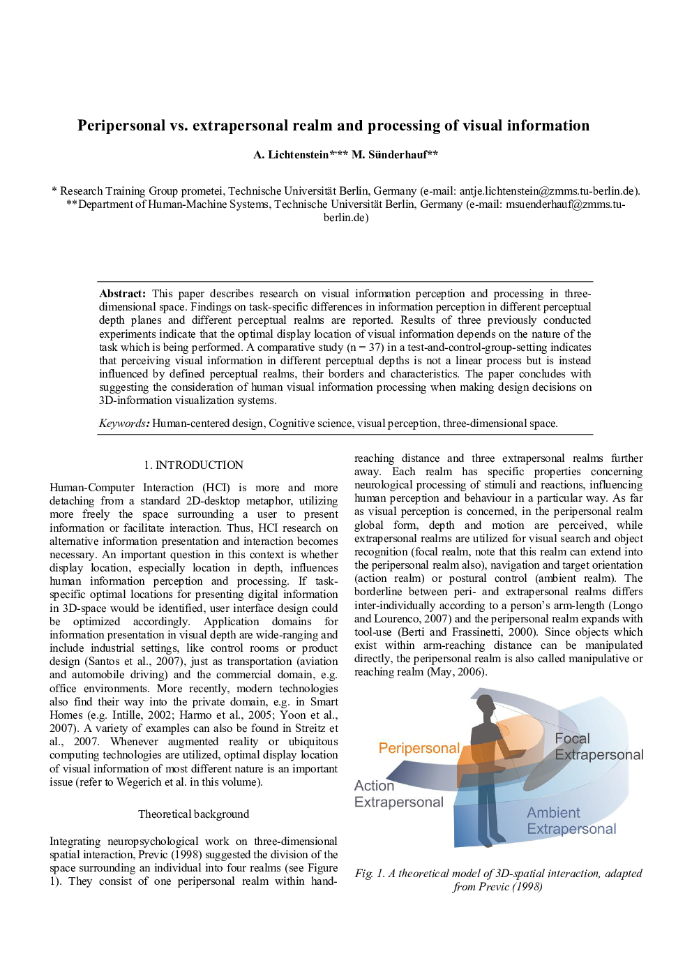 عکس صفحه اول مقاله: Peripersonal vs. extrapersonal realm and processing of visual information Peripersonal vs. extrapersonal realm and processing of visual information