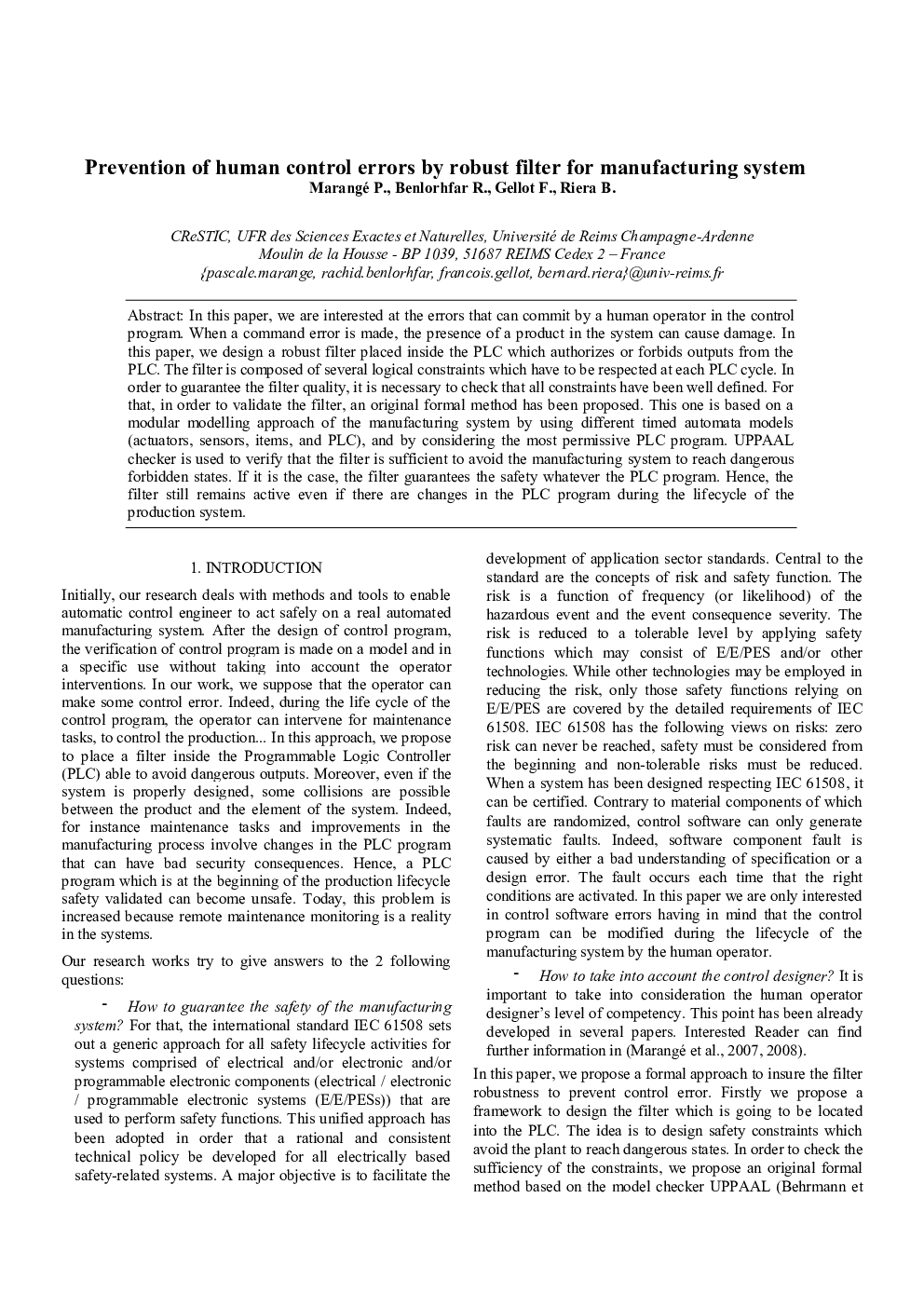 Prevention of human control errors by robust filter for manufacturing system