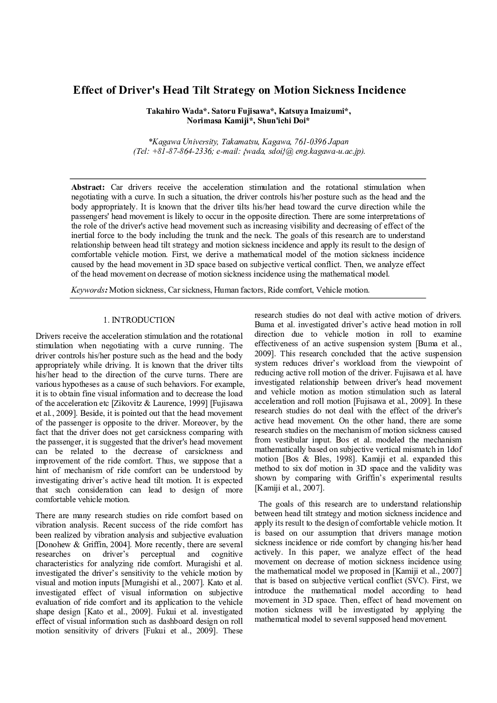 Effect of Driver's Head Tilt Strategy on Motion Sickness Incidence
