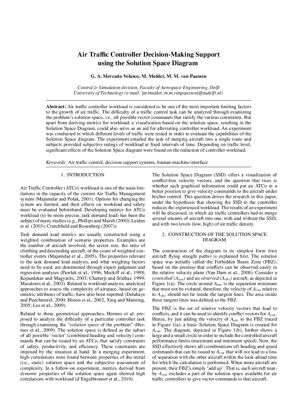 Air Traffic Controller Decision-Making Support using the Solution Space Diagram