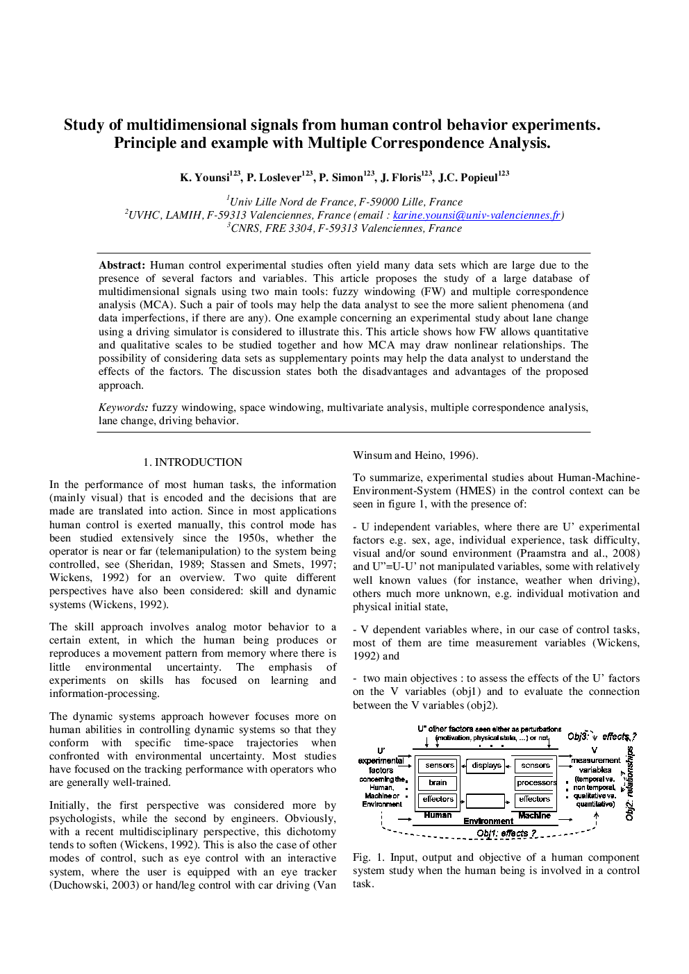 Study of multidimensional signals from human control behavior experiments. Principle and example with Multiple Correspondence Analysis.