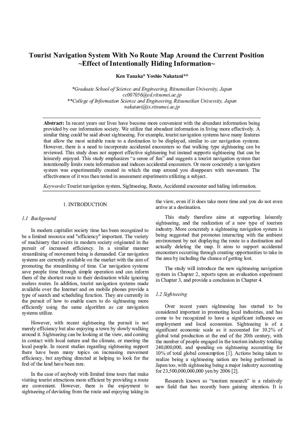 Tourist Navigation System With No Route Map Around the Current Position Effect of Intentionally Hiding Information