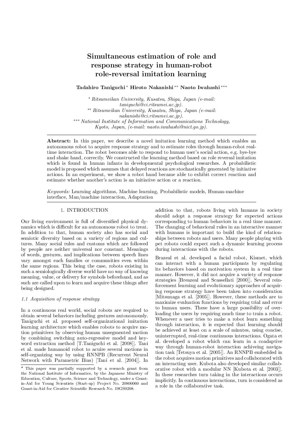 Simultaneous estimation of role and response strategy in human-robot role-reversal imitation learning