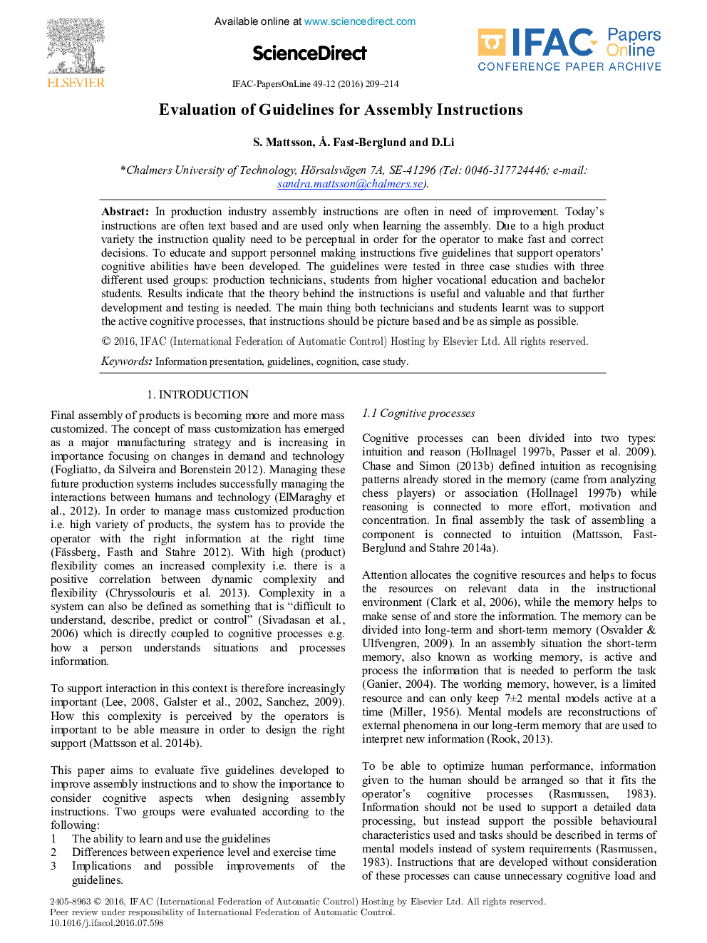 Evaluation of Guidelines for Assembly Instructions