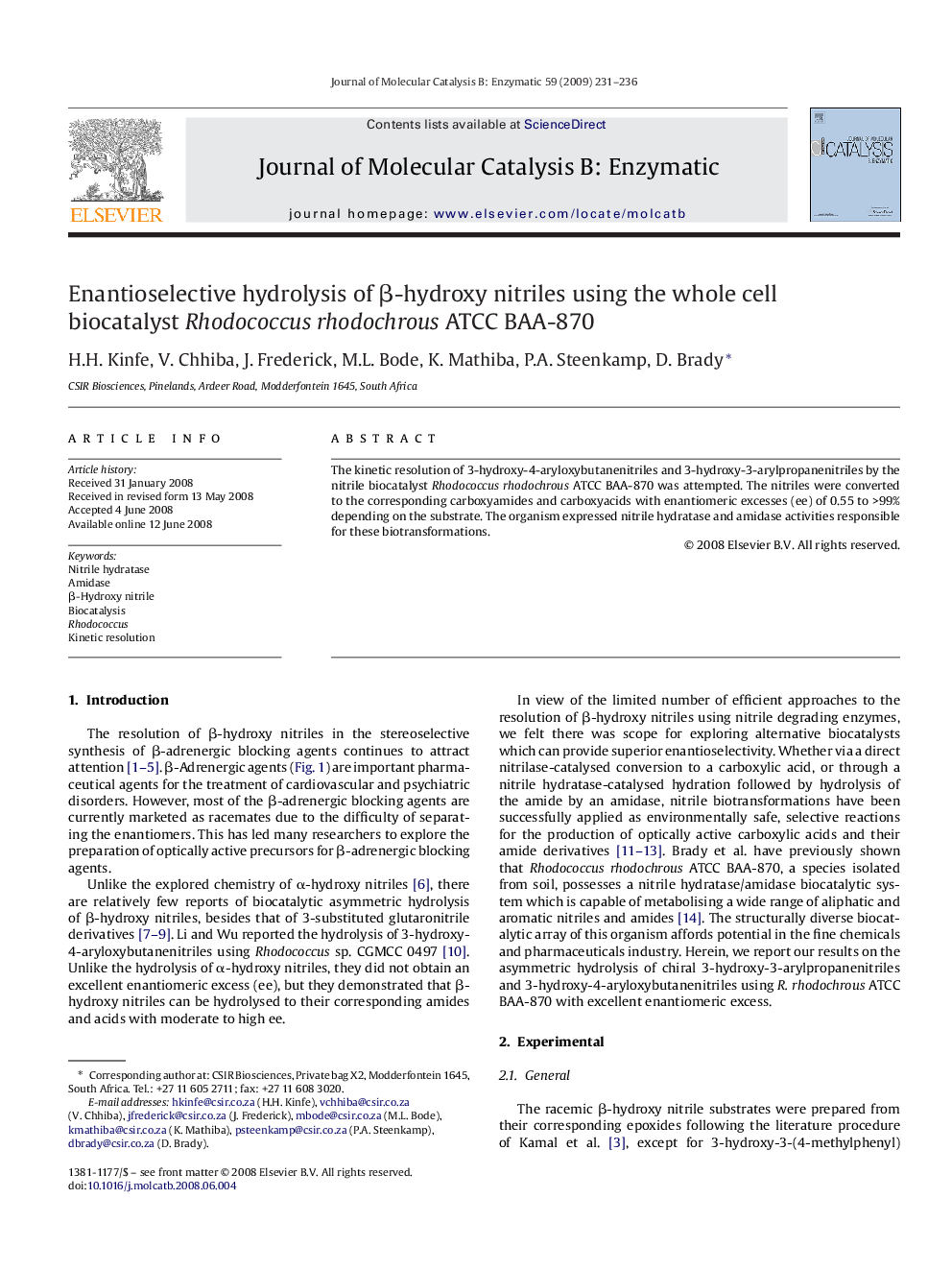 Enantioselective hydrolysis of β-hydroxy nitriles using the whole cell biocatalyst Rhodococcus rhodochrous ATCC BAA-870