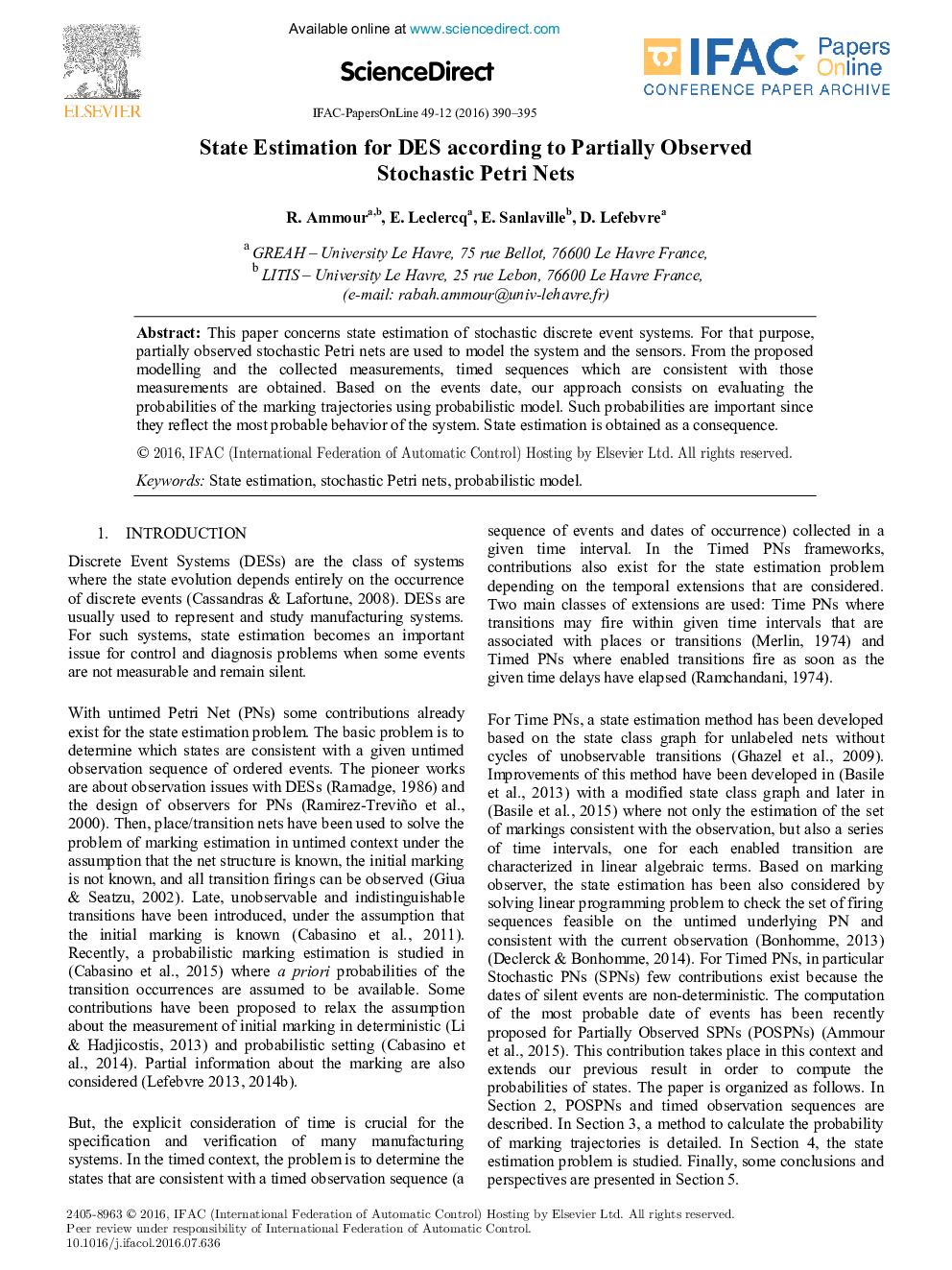 State Estimation for DES according to Partially Observed Stochastic Petri Nets